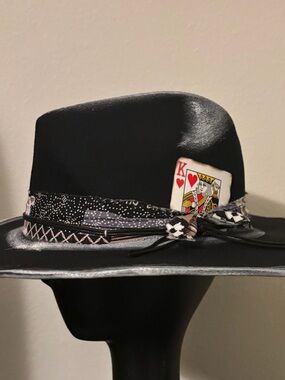 Black Felt Fedora with Decorative Band and King of Hearts Card